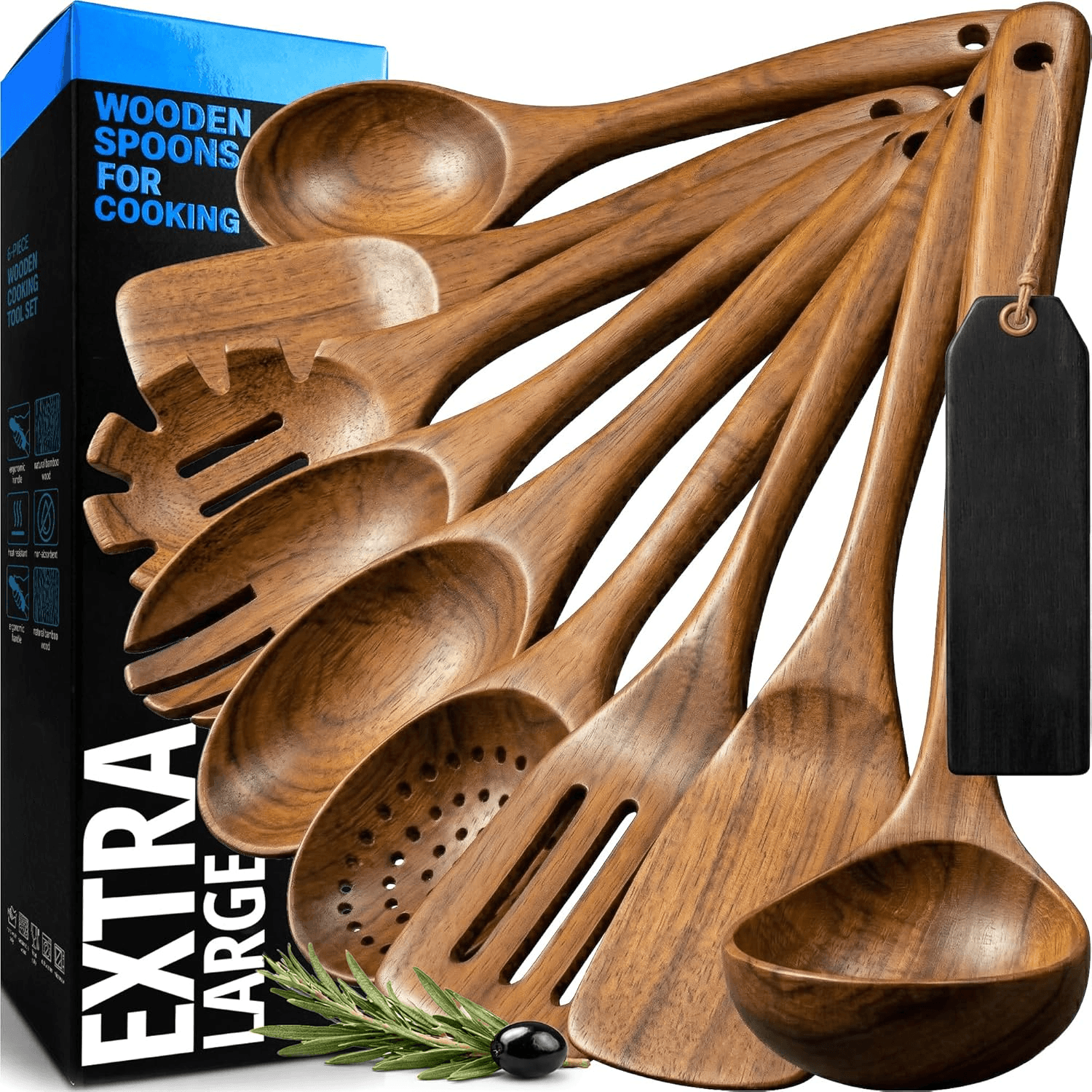 9 Piece Teak Wood Cooking Utensil Set