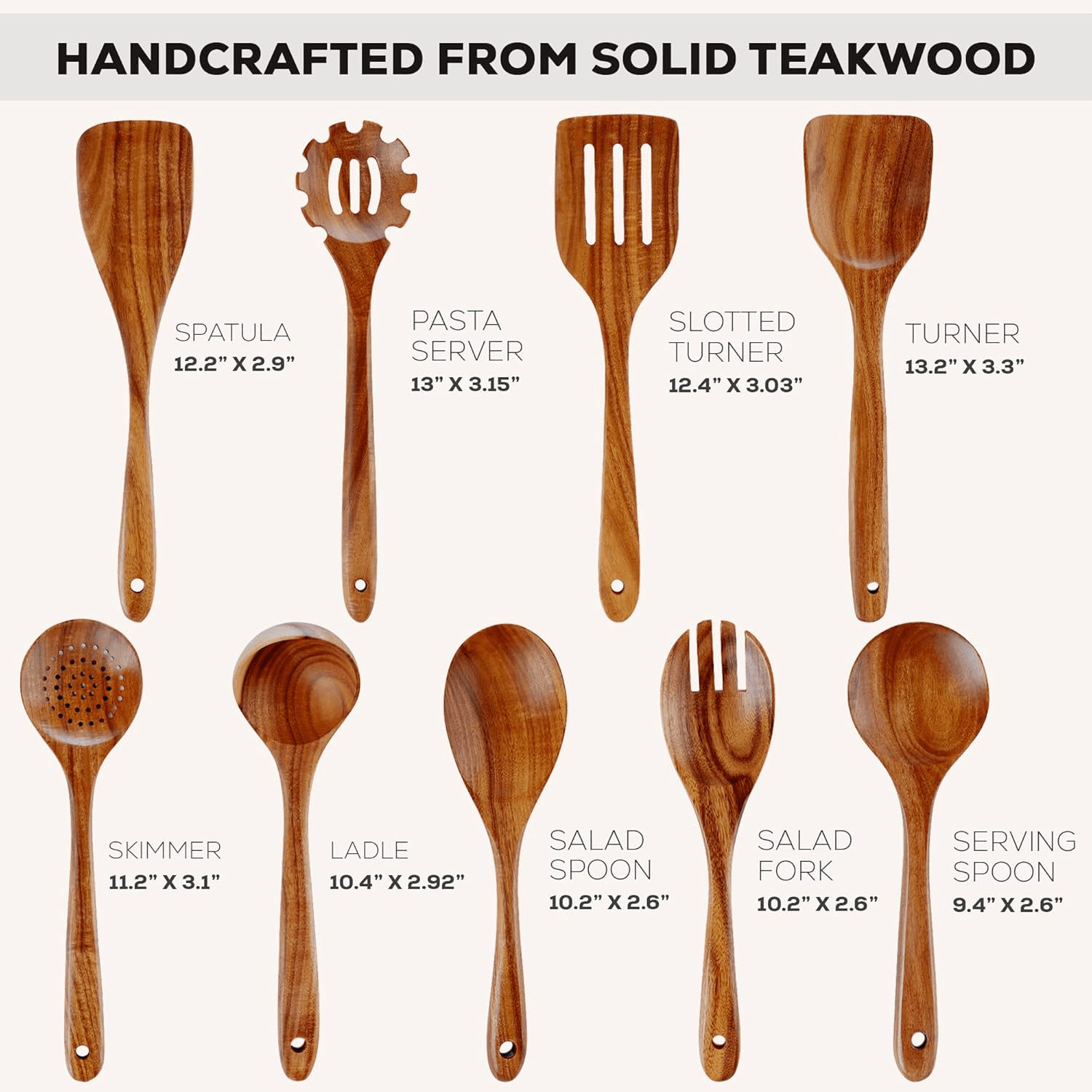 9 Piece Teak Wood Cooking Utensil Set view 2