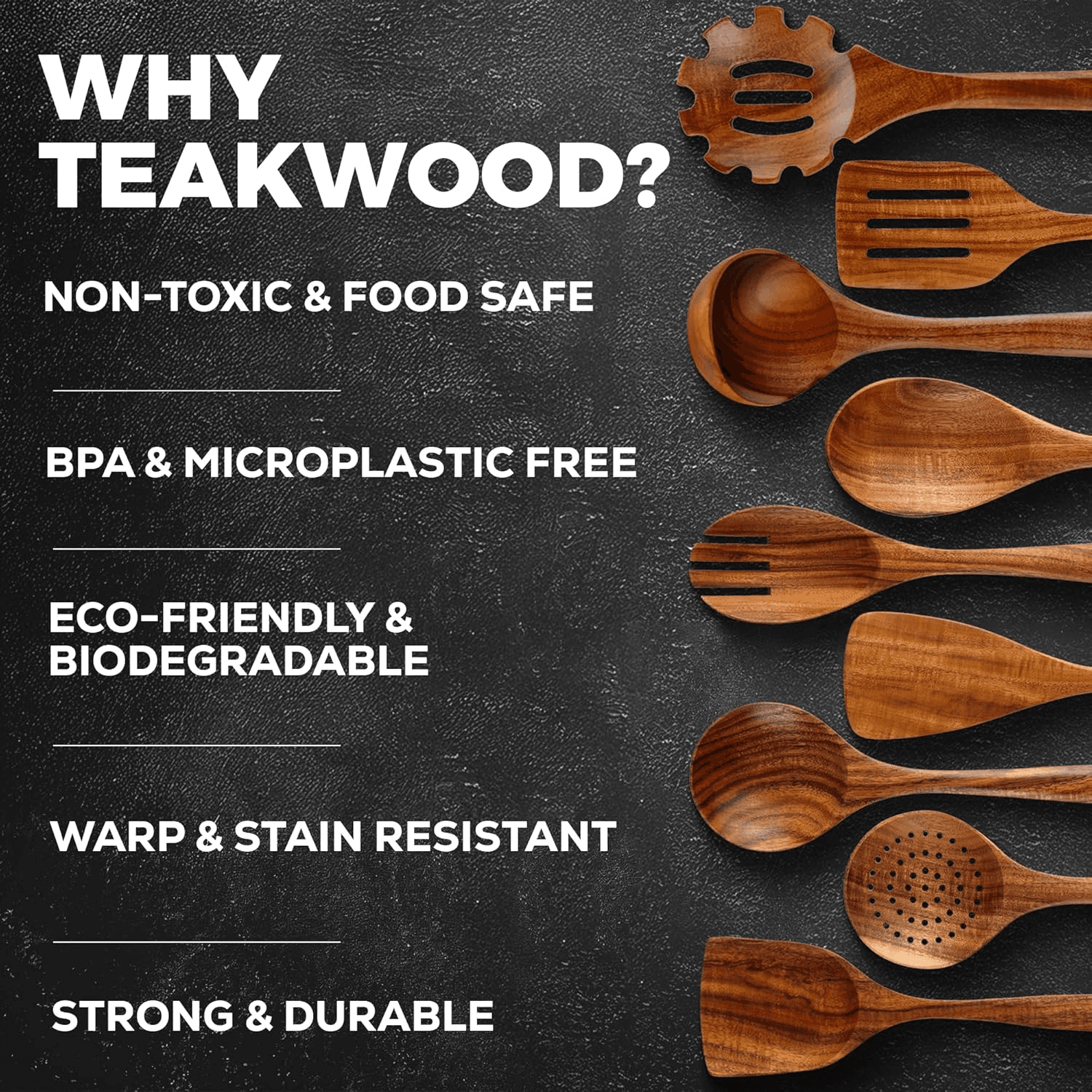 9 Piece Teak Wood Cooking Utensil Set view 3