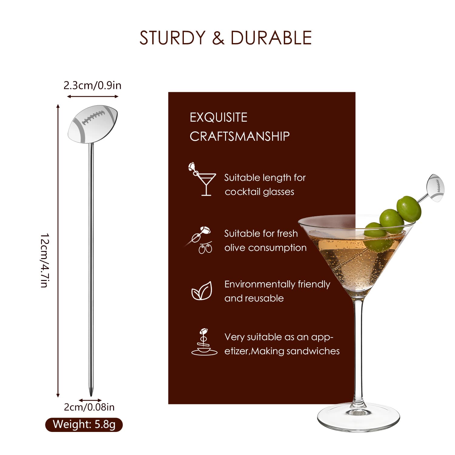 Football Themed Stainless Steel Cocktail Picks view 2
