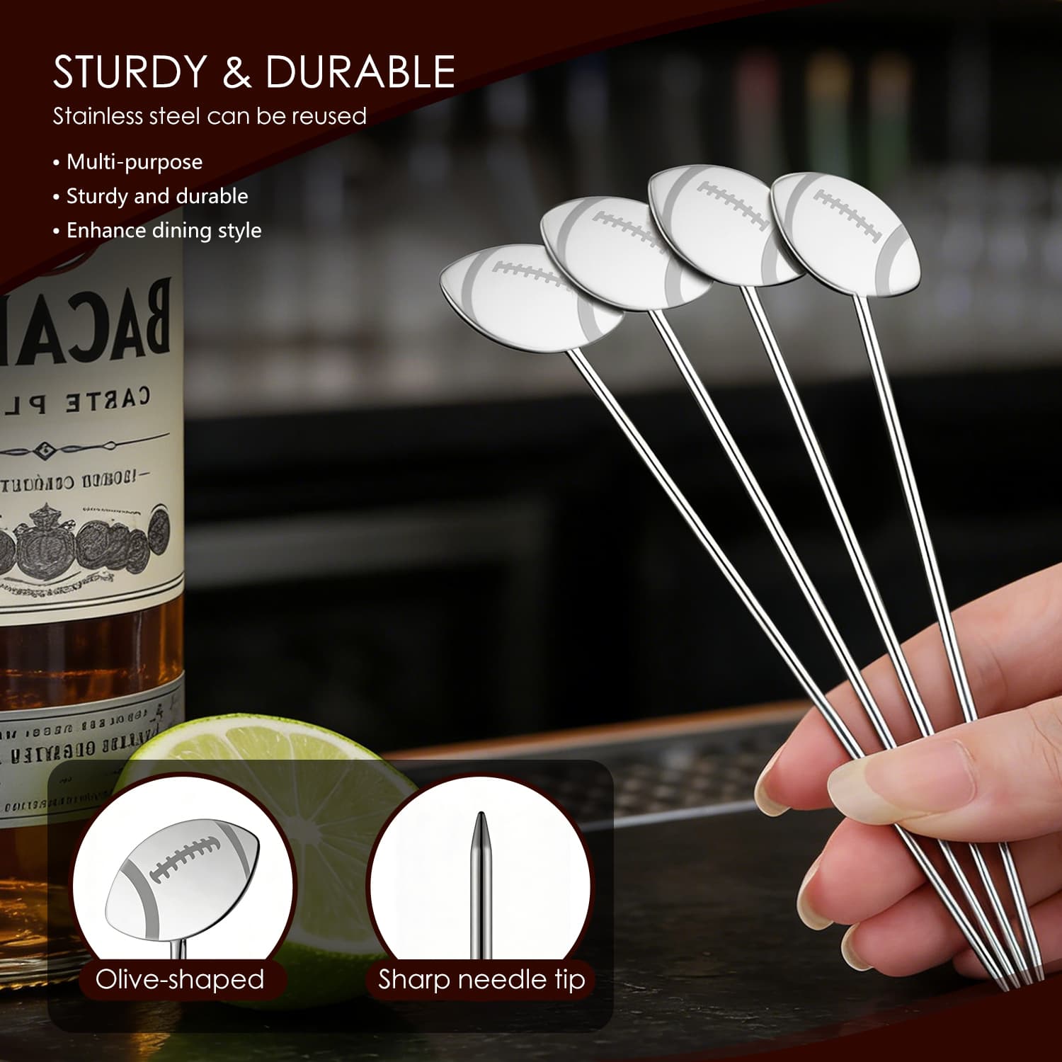 Football Themed Stainless Steel Cocktail Picks view 4